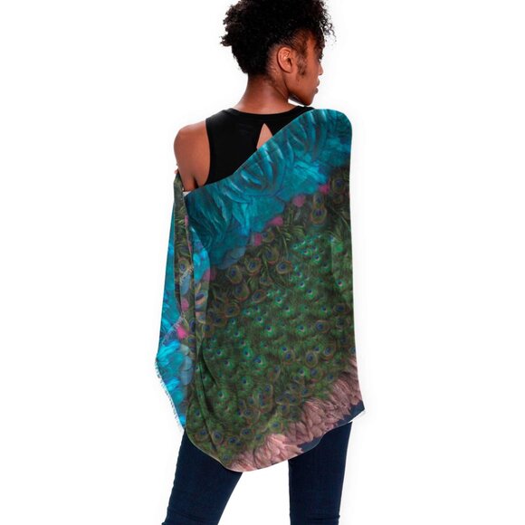 Peacock Feathers Parade Long Scarf Shawl Wrap - Picture 11 of 11